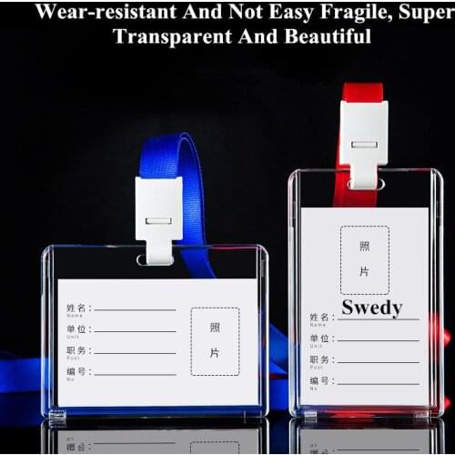 Acrylic ID Card Name Tag Badge Holder ID Card Holder Case For Work ID Card ID Credit Card Protector With Lanyard