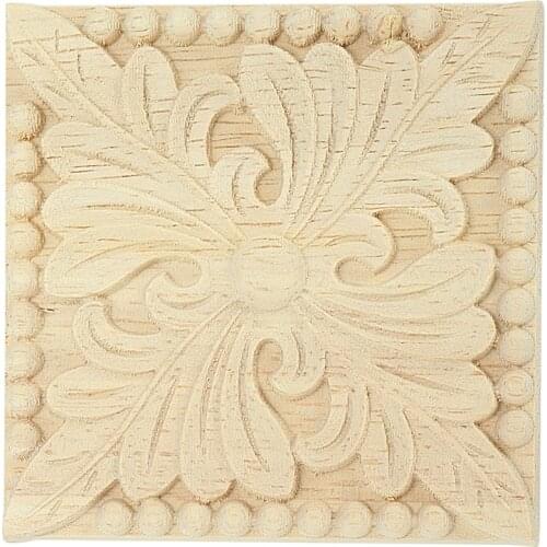 New Natural Wood Appliques Square Flower Carving Decals Decorative Wooden Mouldings for Cabinet Door Furniture Decor Craft 10x10