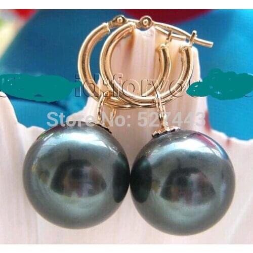 Free shipping Wholesale >>Natural 16mm Tahiti Black Round Sea Shell Pearl Earrings