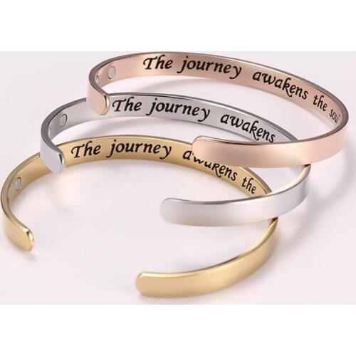 European and American Fashion Stainless Steel Bangle Lettering The Journey Awakens The Soul Letter Bracelet