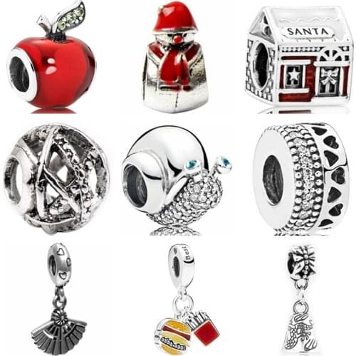 Btuamb Fresh Style Crystal Enamel Apple House Snails Snake Safety Chain Beads Fit Original Pandora Charms For Women DIY Jewelry