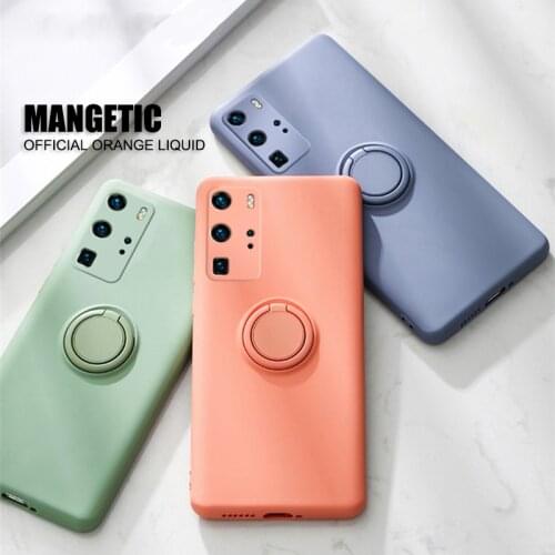 Soft Liquid Silicone Case For Huawei P40 P30 P20 Pro Mate 30 20 Honor 20 30 V30 Pro Nova 7 6 SE Magnetic Ring Holder Back Cover