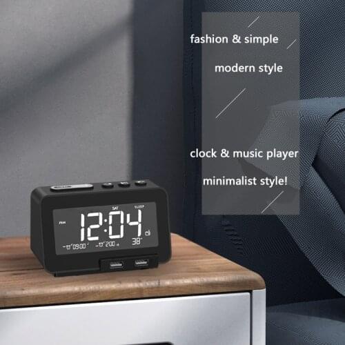 Bluetooth5.0 LED Digital Dual Alarm Clock With FM Radio Electric Timer Projector Bedroom Bedisde Alarm Clocks Home Desktop Decor