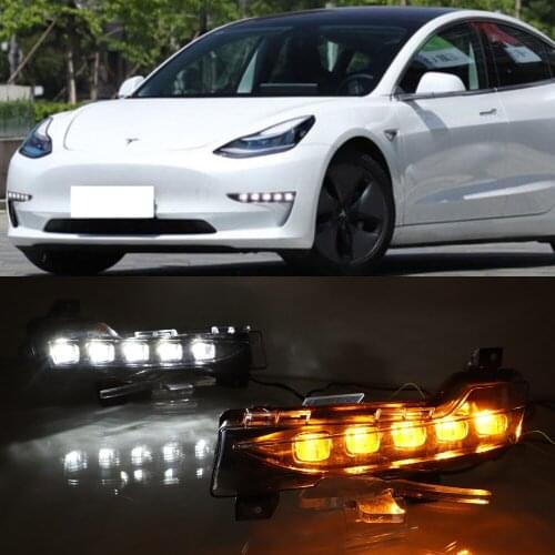 CSCSNL 1 Set Car DRL Daytime Running Lights 12V LED Daylight Fog lamp turn signal For Tesla Model 3 2017 2018 2019 2020 2021