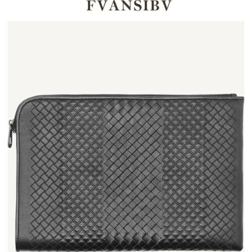 Business Mens Clutch Bag 100% Lambskin Woven Embroidered Luxury Brand Envelope Bag Multi-Function Large-Volume A4 File Bag New