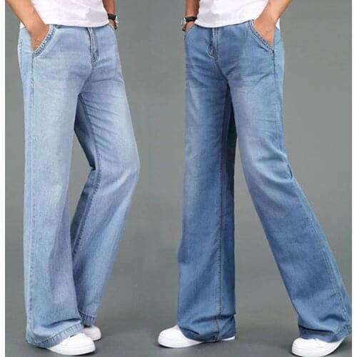 Jeans Men 2019 Summer Thin Large Size Micro Flare Pants Mens Straight Wide Legs Loose Pants More Sizes 27-32 33 34