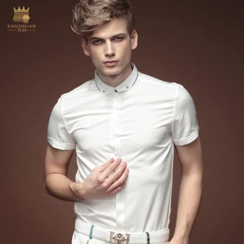 FanZhuan Free shipping new fashion casual mens male summer short sleeved white collar shirt 15322 slim solid on sale