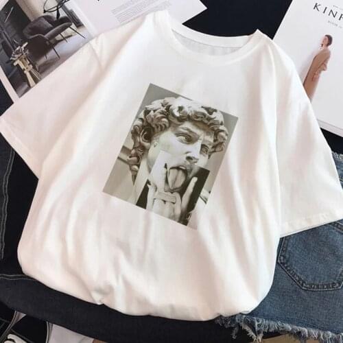 Ulzzang Harajuku Funny Black and White Drawing David Print Short Sleeve TShirt Large Size Loose O-neck Casual Women Y2K T-Shirt