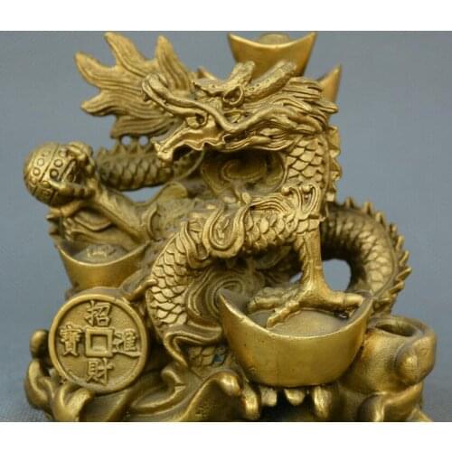 Chinese fengshui old Bronze animal Dragon Fortune yuanbao Dragon wealth Statue