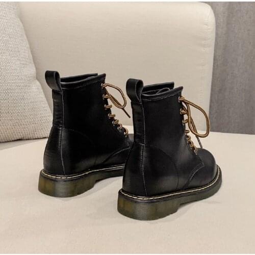 Leather Womens Ankle Motorcycle Boots Vintage Retro Side Chunky High Heels Winter Snow Boots Shoes Woman