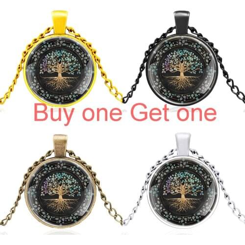 Classic Tree of Life Hand of Friendship Bronze Glass Dome Fashion Necklace Men Women Pendant Jewelry Gift