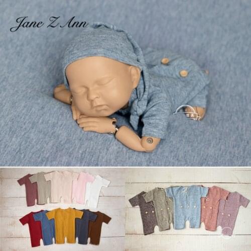 Summer baby boys girls unisex twins all-match short-sleeved suit one-piece clothes solid color hat newborn photography props