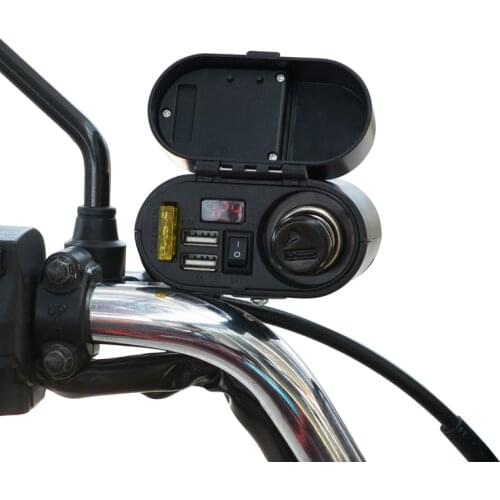 Motorcycle Handlebar Cigarette Lighter Dual USB Charger Waterproof Electronic Clock