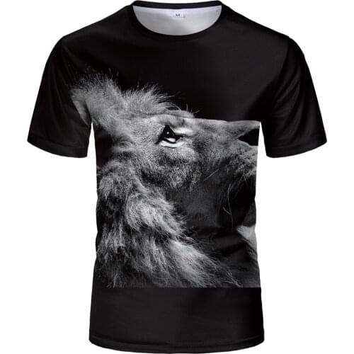 2020 summer Mens brand clothing O-Neck short sleeve animal T-shirt lion 3D Digital Printed black T shirt Homme large size