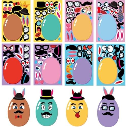 24Pcs Facial Expressions DIY Stickers Reusable Easter Eggs Children Cartoon Puzzle Games Recognition Training Education Toys