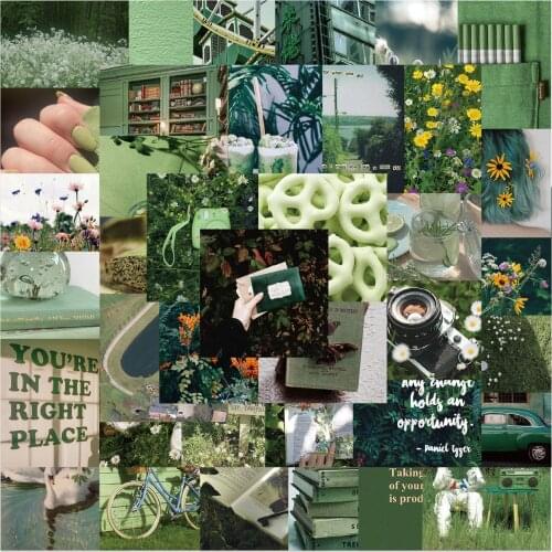 50pcs Green Landscape Pictures Graffiti Stickers Decorative Waterproof Sticker for DIY Luggage Scrapbooking Handbook Decorations