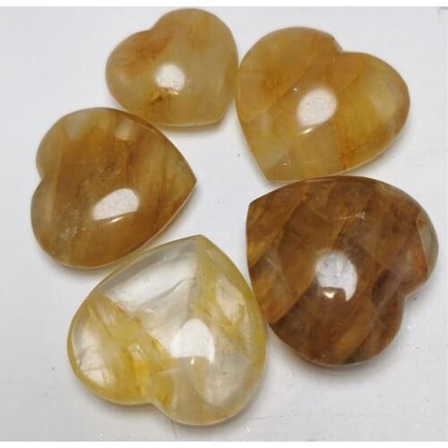 1PC Natural Crystal Heart HandMade Yellow Golden Quartz Gemstones Chakra Stone Hearts Balancing Collector Crystals Reiki Healing