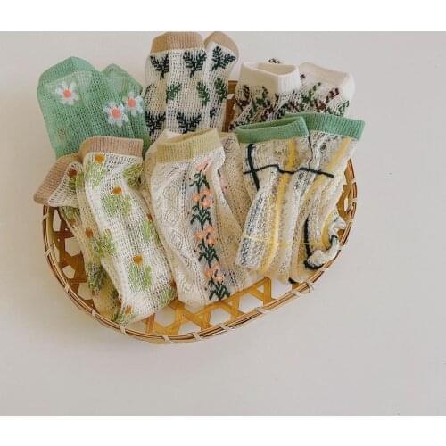 1 Pair Baby Mesh Socks Floral Print Sweat Absorption Cotton Kids Neutral Middle Tube Socks for Summer Daily