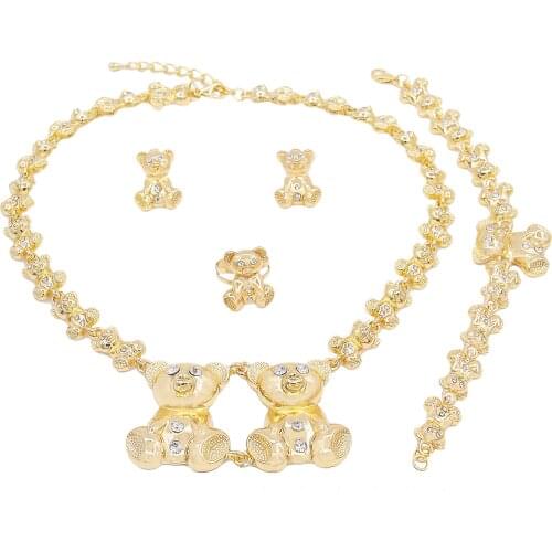The latest high quality gold-plated teddy bear I love you jewelry set American rhinestone hugs kiss Xoxo jewelry set