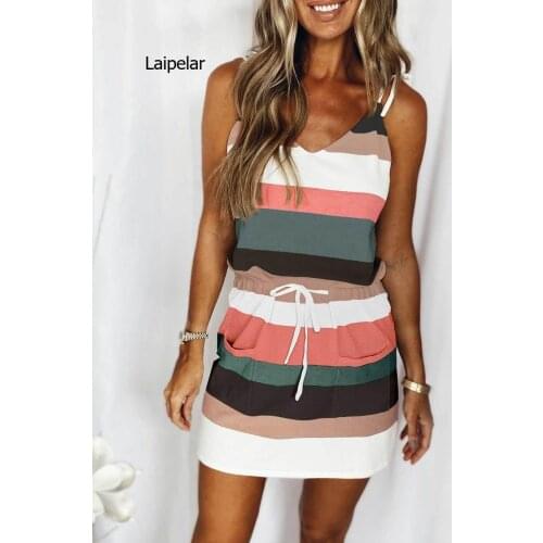 New style European and American womens dress with drawstring color sling dress