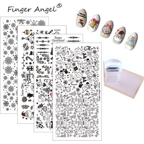 Finger Angel 20 Pcs 12*6cm New Christmas Design Nail Art Plate Stamping Template +1 Pcs Silicone Stamper & Scraper Tools set
