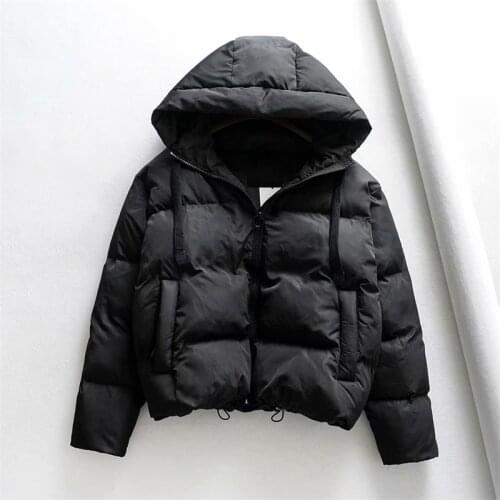 TRAF Women 2021 Fashion Oversized Warm Parkas Coat Vintage Long Sleeve Hooded Pockets Drawstring Female Outerwear Streetwear