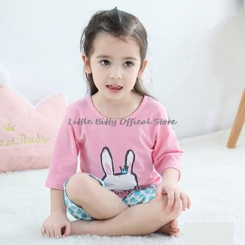 Baby Girls Bunny Print Pajamas Sets Childrens Sleepwear Half Sleeve Cotton Boys and Girls Pajamas for 2 to 11 Ages Teen Pajamas