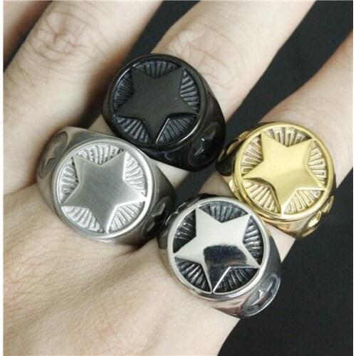 Size 7 to 13 Ranking Star Ring 316L Stainless Steel Mens Women 4 Color 4 Modles Fashion Golden Badge Biker Ring