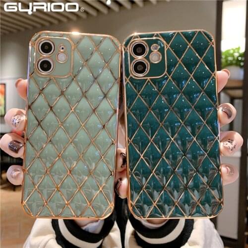 Luxury Diamond Geometric Plating Phone Case For iPhone 12 11 Pro Max Mini XR XS X 6 6S 7 8 Plus SE 2020 Smooth Bright Soft Cover