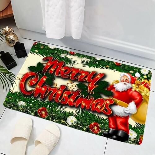 Merry Christmas Doormat Evergreen Cypress Printed Decor Carpet Non Slip Flannel Doormat for Bathroom and Living Room Kitchen Mat
