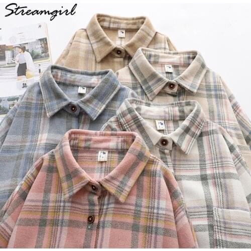 Casual Plaid Shirt Women Winter Long Sleeve Blouses And Shirts Womens Blouse 2021 Autumn Plaid Womens Oversize Shirt Vintage