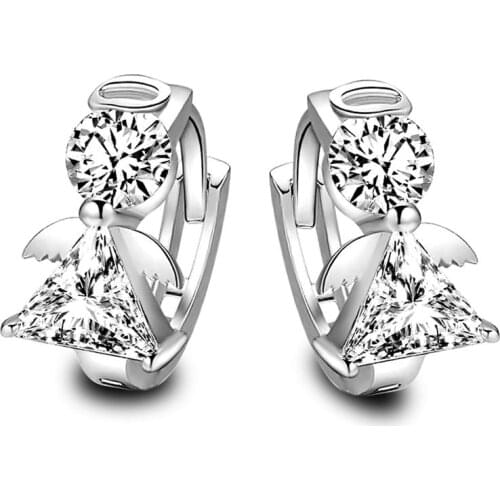 New Angel Girl Crytal Earrings Gold/Silver Color for Women Hoop Earrings New Fashion Ladies Girls Birthday Gift