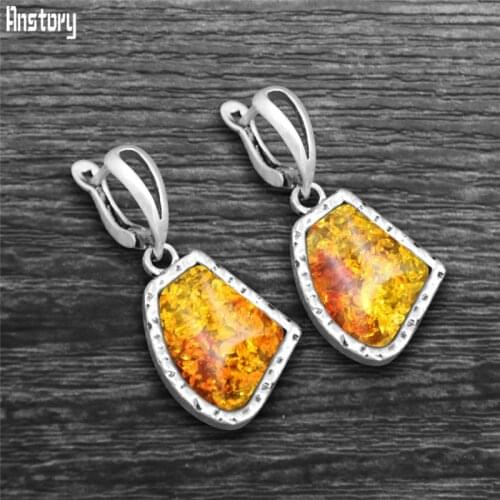 Synthetic Ambers Irregular Pendant Earrings For Women Antique Silver Plated Vintage Flower Pendant Fashion Women Earring