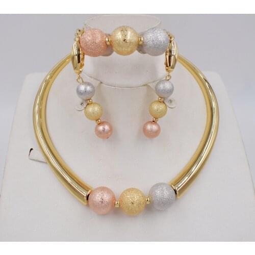 High Quality Ltaly 750 Gold color Jewelry Set For Women african beads jewlery fashion necklace set earring jewelry
