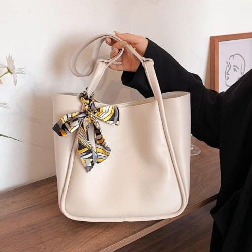 Bucket Bags Tote Womens Shopper Bags Female 2021 New Pu Leather Shoulder Bag Women Simple Solid Scarf Handbags Shopper Totes