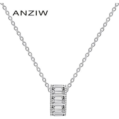 Fashion 925 Sterling Silver White/Yellow Gold Color Women Emerald Cut Gear Pendant Necklace with 40+5cm Silver Chain Jewelry