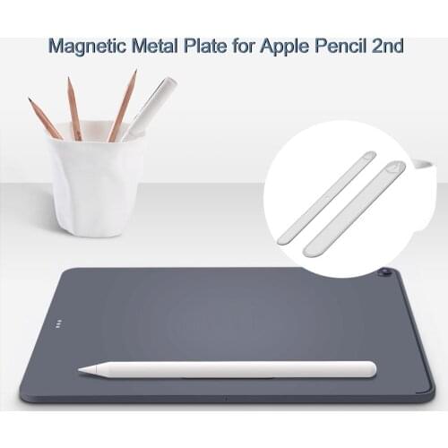 1 Pair Adhesive Magnetic Metal Plate Pen Stickers Cover Holder for Apple Pencil 2nd Generation