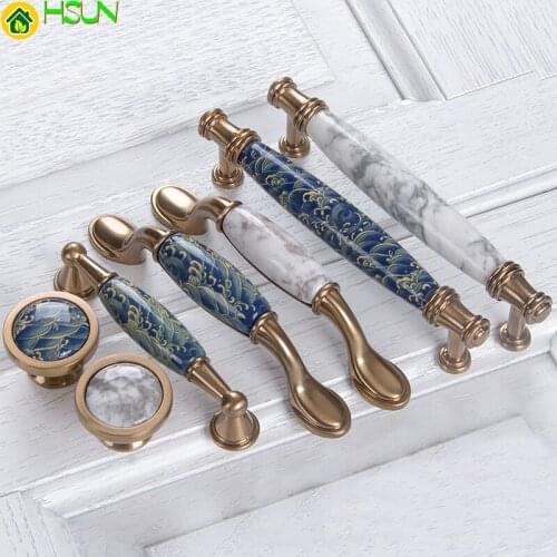 1 pc Blue Leaf hand painted ceramichandle and knobs Cupboard cabinet Knob drawer Dresser handles Closet pulls