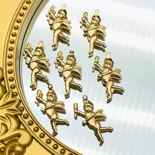 10Pcs 28x14mm Heart Lover Angel Cupid Charms Pendant Golden Zinc Alloy Love God Arrow Charm For DIY Making Earring Accessories