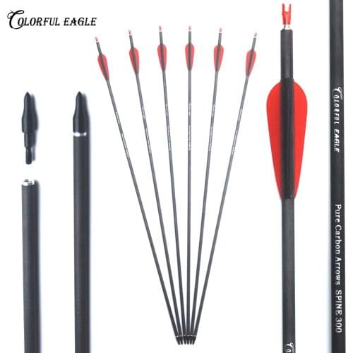 6/12/24PCS Pure Carbon Arrows Spine 300 400 Archery Hunter Nocks Fletched for Compound Bow or Recurve Bow Arrow Hunting
