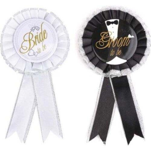 2Pcs Black Groom White Bride To Be Badge Stag Night Bachelor Party Accessories Wedding Photo Props Hen Night Party DIY Supplies