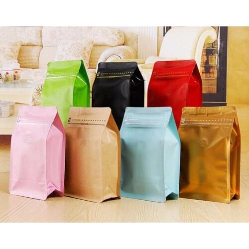 20 Pcs/Lot, Box Pouch Half Pound Coffee Bag with Pocket Zip and One-Way Degassing Valve, Aluminum Foil Air Valve Tea Pack Bag