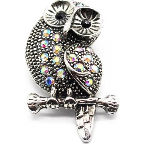 3pcs/lot Metal Big Vintage Colorful Crystal Owl Snap Button Charms Fit 18mm/20mm Snap Button Bracelet Necklace DIY Jewelry