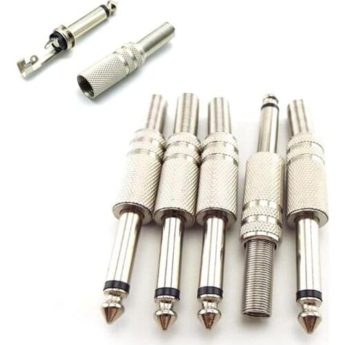 5pcs 6.35mm Mono Amplifier Plug 1/4 Inch Male Adapter Monaural Audio Cable Connector Microphone Jack Plug-in