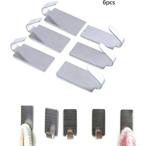 6pcs Adhesive Stainless Steel Bathroom Wall Hanger Stick On Adhesive Robe Towel Family Robe Hooks Bathroom Accessories