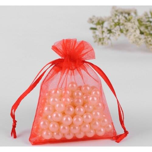 9x12cm Red Organza Jewelry Sacks Cheap Tulle Favor Wholesale Gift Organza Sachet Customed Logo Printed 100pcs/lot Wholesale