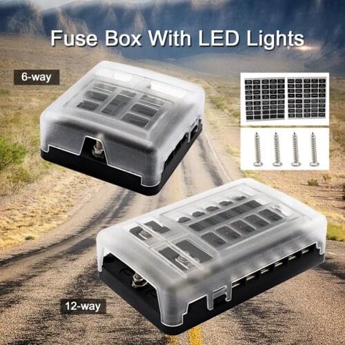 DC 12-32V Blade Fuse Box Holder 12/6 Ways Modified Fuse Box Terminal Block with LED Warning Light for Car Boat Marine Trike