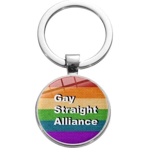 Gay Pride Rainbow Flag Alloy Keychain Lesbian High Quality Gay Gift LGBT Pride Bright Color Glass Dome Key Chain