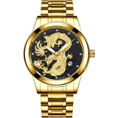 Gold Dragon Mens Watch Relogio Masculino Top Brand Luxury Casual Bracelet Wristwatch Date Clock Diamond Dial Luminous Watch Men