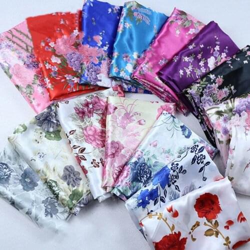 1m Blooming Flowers Printed Imitation Silk Satin Fabrics Sewing Dress Cheongsams Dolls Handmade DIY Material Brocade FabricCloth